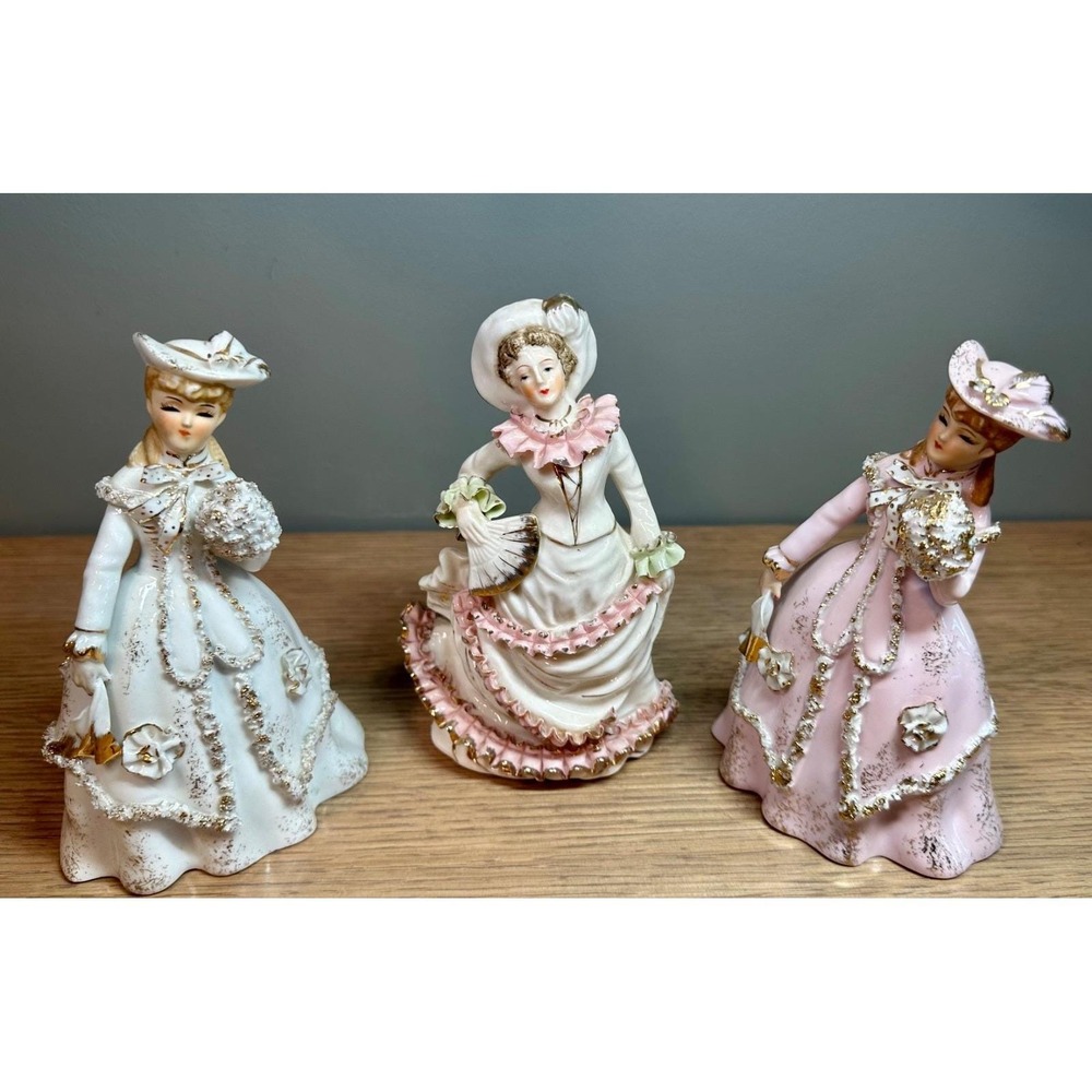 Vintage Lefton China Hand Painted Victorian Lady Figurines Lot of 3